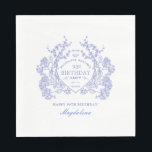 90th Birthday French Blue Floral Crest Custom Napkin<br><div class="desc">An elegant French vintage blue floral crest takes centre stage on this timeless custom paper napkin. Ornate,  formal and very feminine will make any birthday lady feel very special. Coordinating party supplies are available.</div>