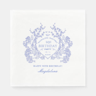 90th Birthday French Blue Floral Crest Custom Napkin