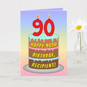 90th Birthday — Fun Cake & Candles, w/ Custom Name Card