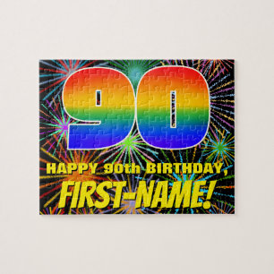 90th Birthday: Fun, Colourful Celebratory Firework Jigsaw Puzzle