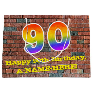 90th Birthday: Fun, Graffiti-Inspired Rainbow # 90 Large Gift Bag