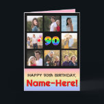 90th Birthday: Fun Rainbow #, Custom Photos   Name Card<br><div class="desc">The front of this fun and upbeat birthday themed greeting card design features the number “90“ having a vibrant multicolored rainbow spectrum inspired gradient pattern, along with the message “HAPPY 90th BIRTHDAY, ” and a customizable recipient name. The photos surrounding the rainbow-patterned number on the front can be personalized, perhaps...</div>