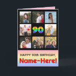 90th Birthday: Fun Rainbow #, Custom Photos   Name Card<br><div class="desc">The front of this fun and upbeat birthday themed greeting card design features the number “90“ having a vibrant multicolored rainbow spectrum inspired gradient pattern, along with the message “HAPPY 90th BIRTHDAY, ” and a customizable recipient name. The photos surrounding the rainbow-patterned number on the front can be personalized, perhaps...</div>
