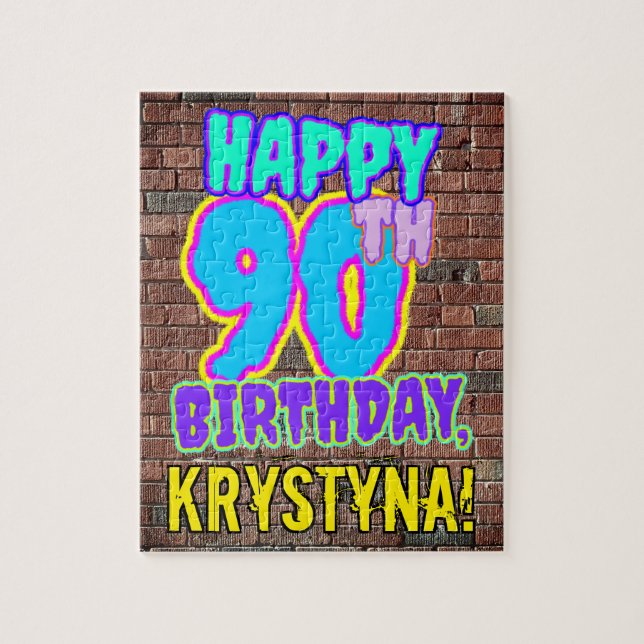 90th Birthday ~ Fun, Urban Graffiti Inspired Look Jigsaw Puzzle (Vertical)