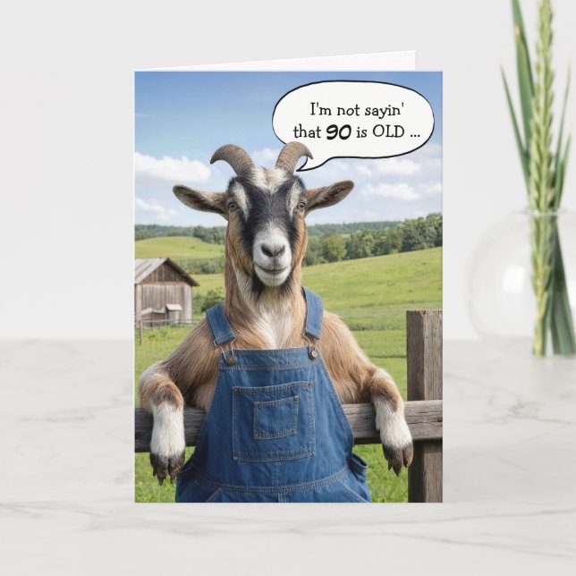 90th Birthday Getting Old Goat Humour Card (Front)