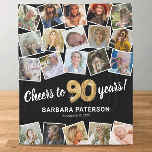 90th Birthday Gift Multi Photo Fleece Blanket