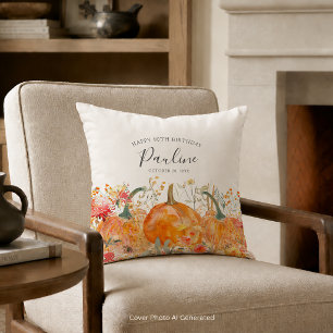 90th Birthday Gift Pumpkin Wildflower Custom Throw Pillow
