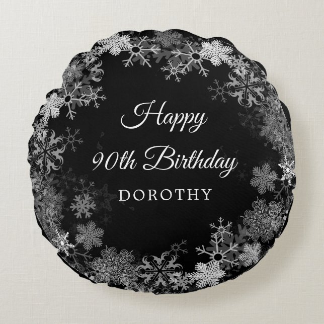 90th Birthday Gift Winter Wonderland Snowflake Round Pillow (Front)