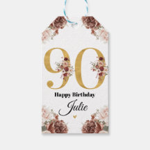 90th Birthday Gold and Burgundy Floral Personalize