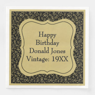 90th Birthday Gold/Black Bracket Number Pattern Napkin