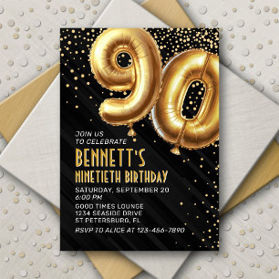 90th Birthday Gold Black Invitation