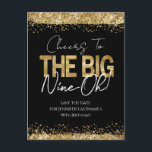 90th Birthday Gold Black Save the Date Postcard<br><div class="desc">Elegant Faux gold glitter paint splatters design. All text is adjustable and easy to change for your own party needs. Great elegant 90th birthday template design. Save the Date The Big nine-oh</div>
