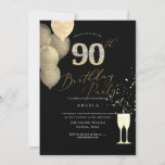 90th Birthday Gold Glitter Balloons Diamond Invitation<br><div class="desc">PixDezines any age,  bling bling 90th in diamonds with gold balloons and champagne bottle.  A luxury calligraphy added elegance for the word Birthday Party for any age.  DIY numbers 1-0,  enable with eye icons,  copy and paste for double digits.

Copyright © 2019 PixDezines™.  All rights reserved.</div>