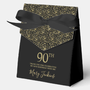 90th Birthday Gold Glitter Roses Thank You Favor Box