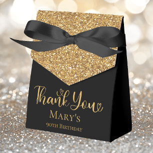 90th Birthday Gold Glitter Thank You Favor Box