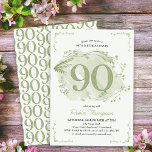 90th Birthday Green Dainty Wildflower Number 90 Invitation<br><div class="desc">90th birthday party invitation with decorative number 90. This subtle and elegant design features a watercolor wash with delicate wildflowers,  foliage and a dainty frame in shades of green.</div>