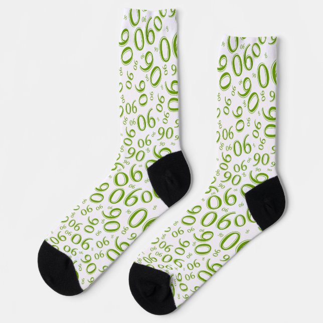 90th Birthday Green Random Number Pattern 90 Socks (Left)