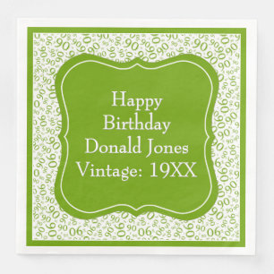 90th Birthday Green/White Bracket Number Pattern Napkin