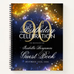 90th Birthday Guestbook Party Sparkles Gold Notebook<br><div class="desc">An elegant and sophisticated 90th (ninetieth) Birthday Guest Book template with Party Sparkles Gold design (featuring gold lights,  gold string and gold sparkles) with easy to customize text.</div>