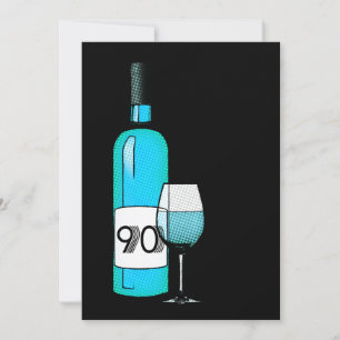 90th birthday : halftone wine bottle & glass invitation