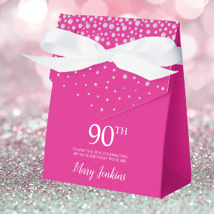 90th Birthday Hot Pink Sparkly Thank You Favor Box