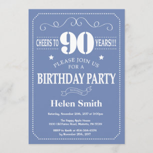 90th Birthday Invitation Blue and White