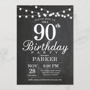 90th Birthday Invitation Chalkboard String Lights