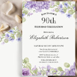 90th Birthday Invitation Elegant Purple Floral<br><div class="desc">This elegant ivory,  lavender purple,  and sage green floral border 90th birthday invitation is perfect for an elegant birthday party. This design features a watercolor flowers frame,  and is a nice feminine choice for a special event to celebrate a milestone birthday.</div>