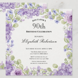 90th Birthday Invitation Elegant Purple Floral