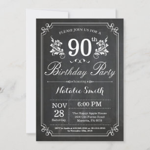 90th Birthday Invitation Floral Chalkboard