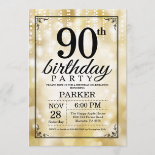 90th Birthday Invitation Gold Glitter
