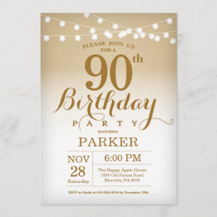 90th Birthday Invitation Gold String Lights