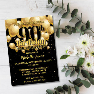 90th Birthday Invitation, Golden Birthday Invite