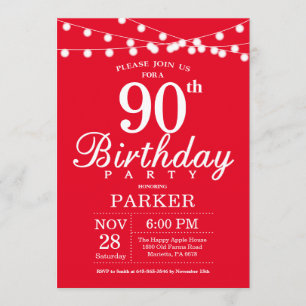 90th Birthday Invitation Red