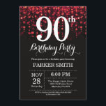 90th Birthday Invitation Red Glitter<br><div class="desc">90th Birthday Invitation with Red String Lights with Red Glitter Background. Red Birthday. Adult Birthday. Men or Women Bday Invite. 13th 15th 16th 18th 20th 21st 30th 40th 50th 60th 70th 80th 90th 100th, Any age. For further customization, please click the "Customize it" button and use our design tool to...</div>