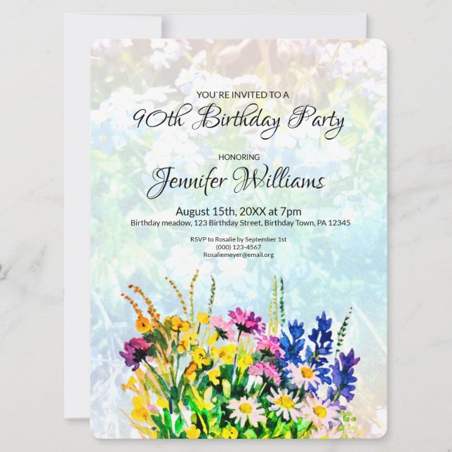 90th Birthday invitation wild flowers (Front)