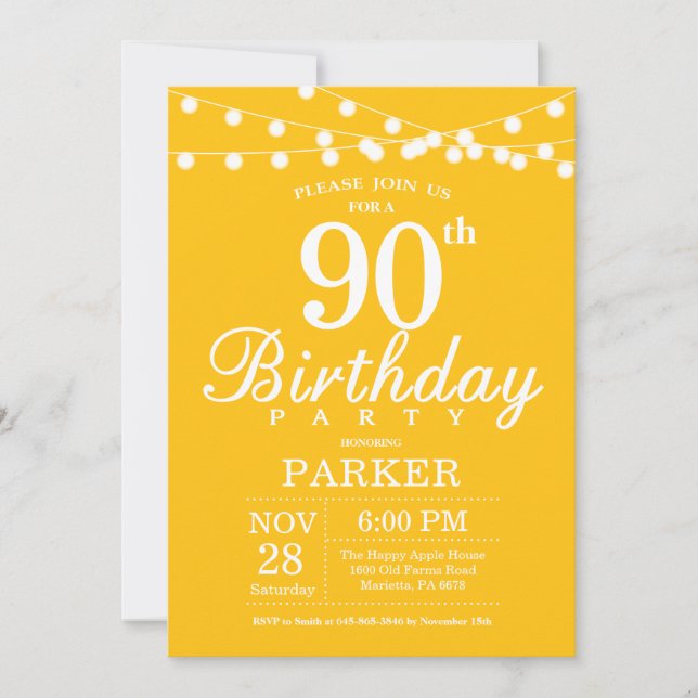 90th Birthday Invitation Yellow (Front)