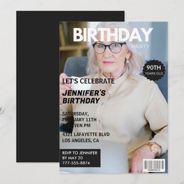 90th birthday invitations for her Magazine Cover (Front/Back)