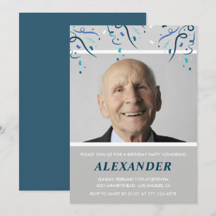 90th birthday invitations Men Confetti Photo Navy