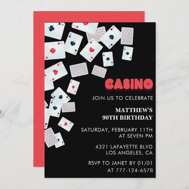 90th birthday invitations Men Poker Casino Vegas (Front/Back)