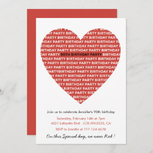 90th birthday invitations Typography Red Black