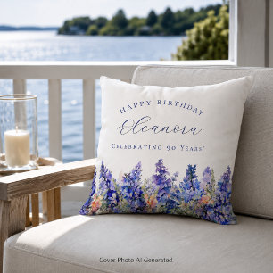 90th Birthday July Birth Flower Gift Custom Throw Pillow