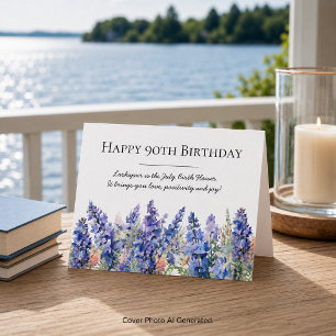 90th Birthday July Birth Month Flower Larkspur Card