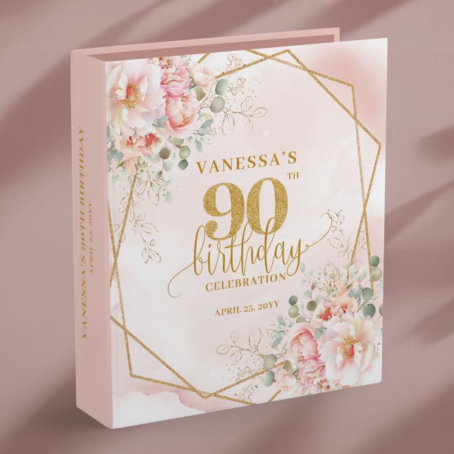90th Birthday Keepsake Album Blush Pink Flowers  Binder (90th Birthday Keepsake Album Blush Pink Flowers Gold

)