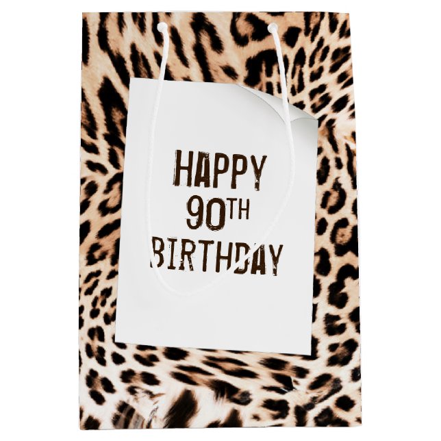 90th Birthday Leopard Fur Print  Medium Gift Bag (Front)