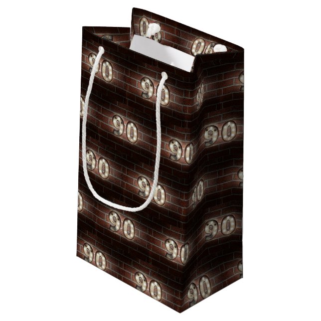 90th birthday-marque lights on brick small gift bag (Back Angled)