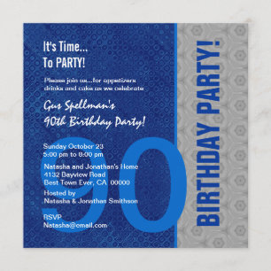 90th Birthday Modern Blue and Silver S306 Invitation