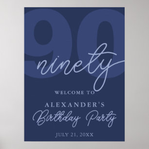 90th Birthday Modern Minimalist Navy Welcome Sign