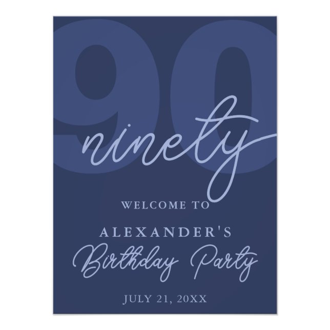 90th Birthday Modern Minimalist Navy Welcome Sign (Front)