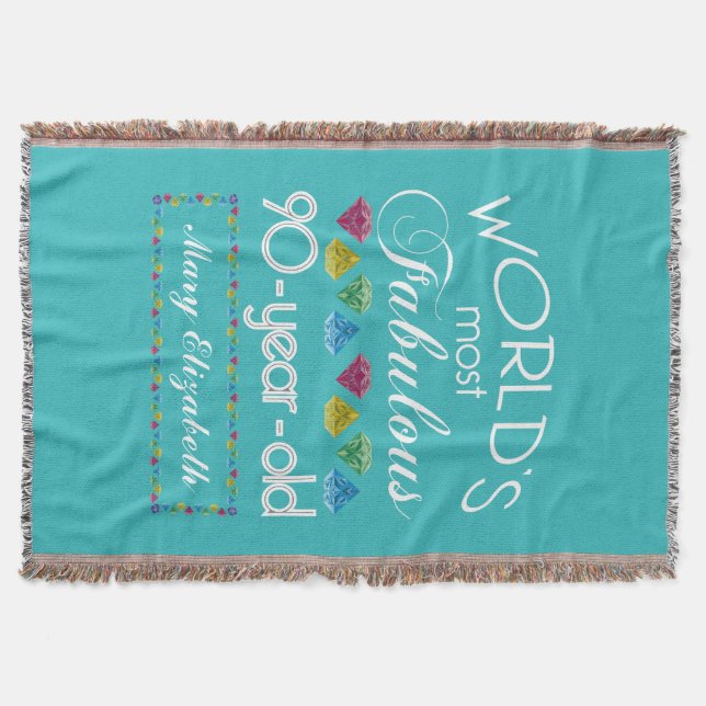 90th Birthday Most Fabulous Colourful Gem Throw Blanket (Front)